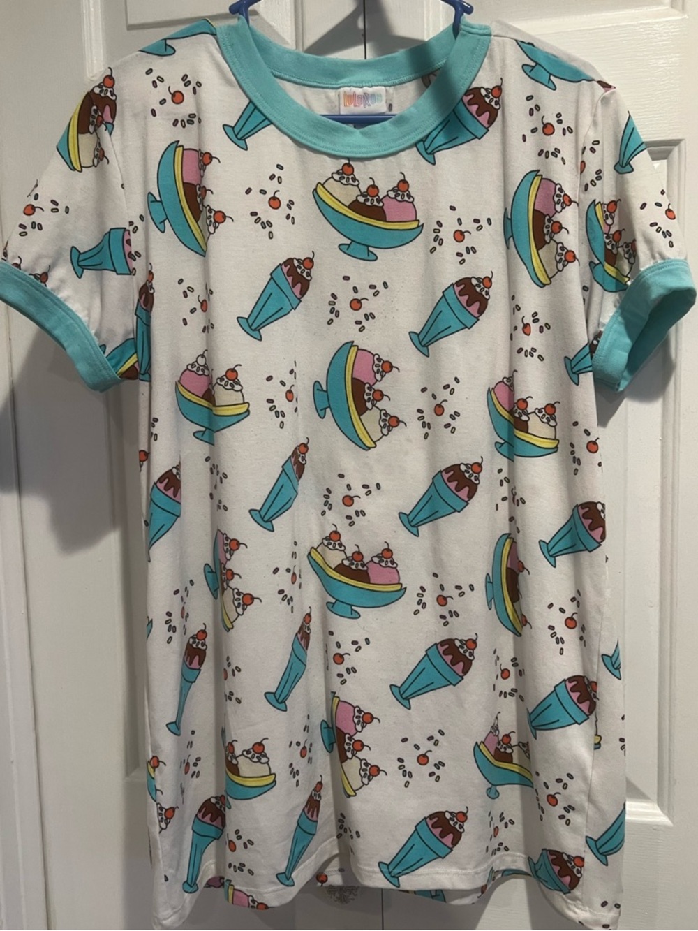 Ice Cream Sundae Print Ringer Tee - Turquoise Trim